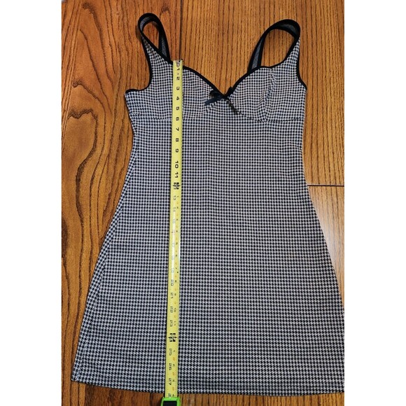 Coffee Colored Dark Academia Houndstooth Print Binding Bodycon Dress Sz L - Picture 5 of 8